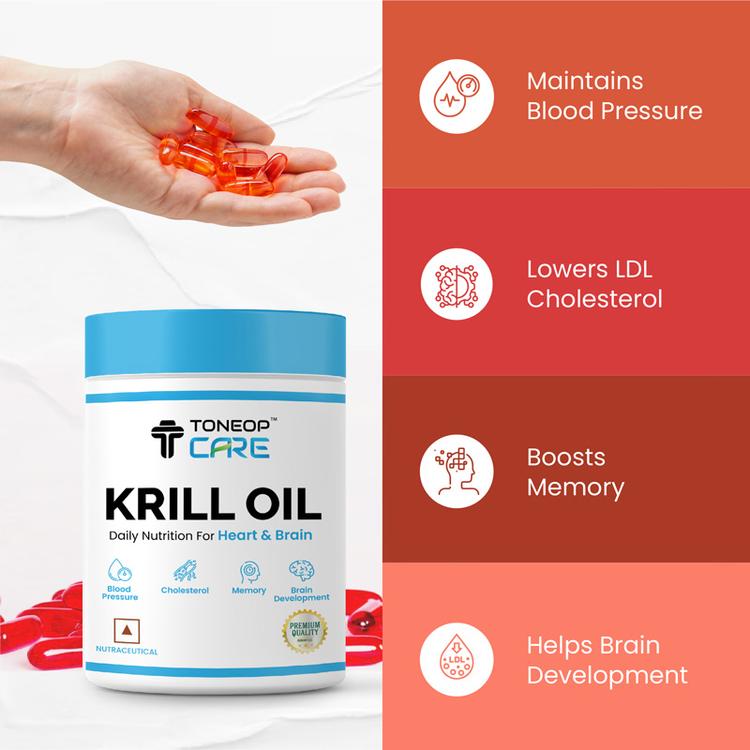 Omega 3 krill oil Capsules For Better Heart And Brain Health! No Fishy Aftertaste